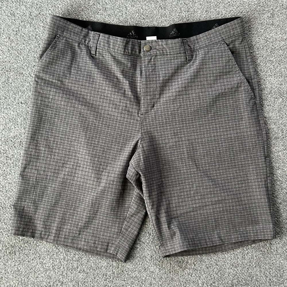 Adidas Shorts Mens 38 Gray Check Golf‎ Chino Performance Microfiber 11 Inseam
